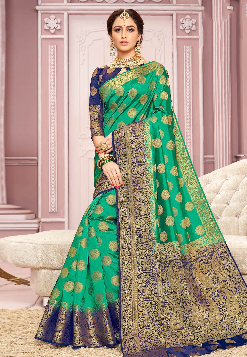 Green Silk Saree With Blouse 208508