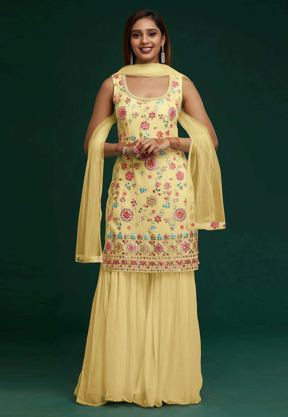 Yellow Faux Georgette Sharara Suit 247619