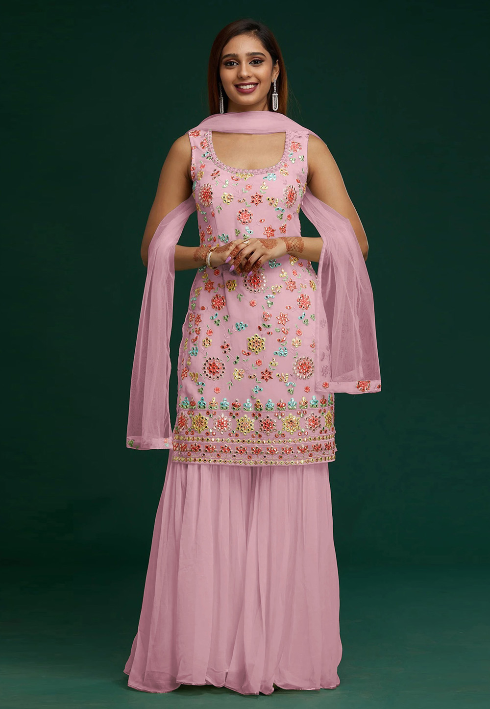 Pink Faux Georgette Sharara Suit 247621