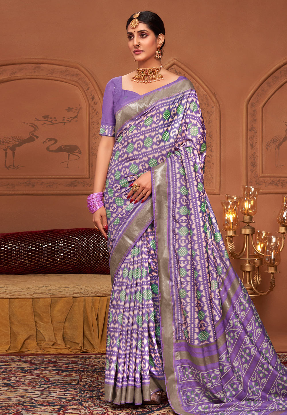 Lavender Tussar Silk Saree With Blouse 279173
