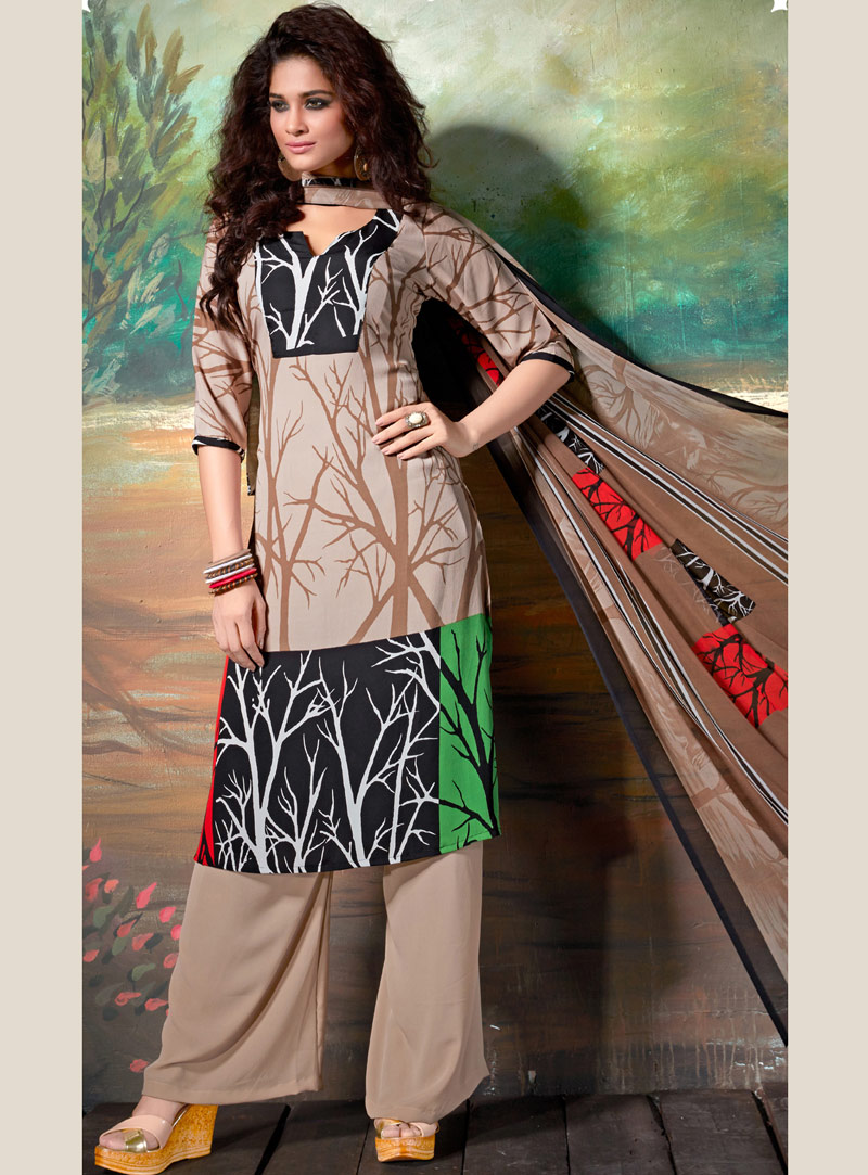 Beige Crepe Pakistani Style Suit 104549