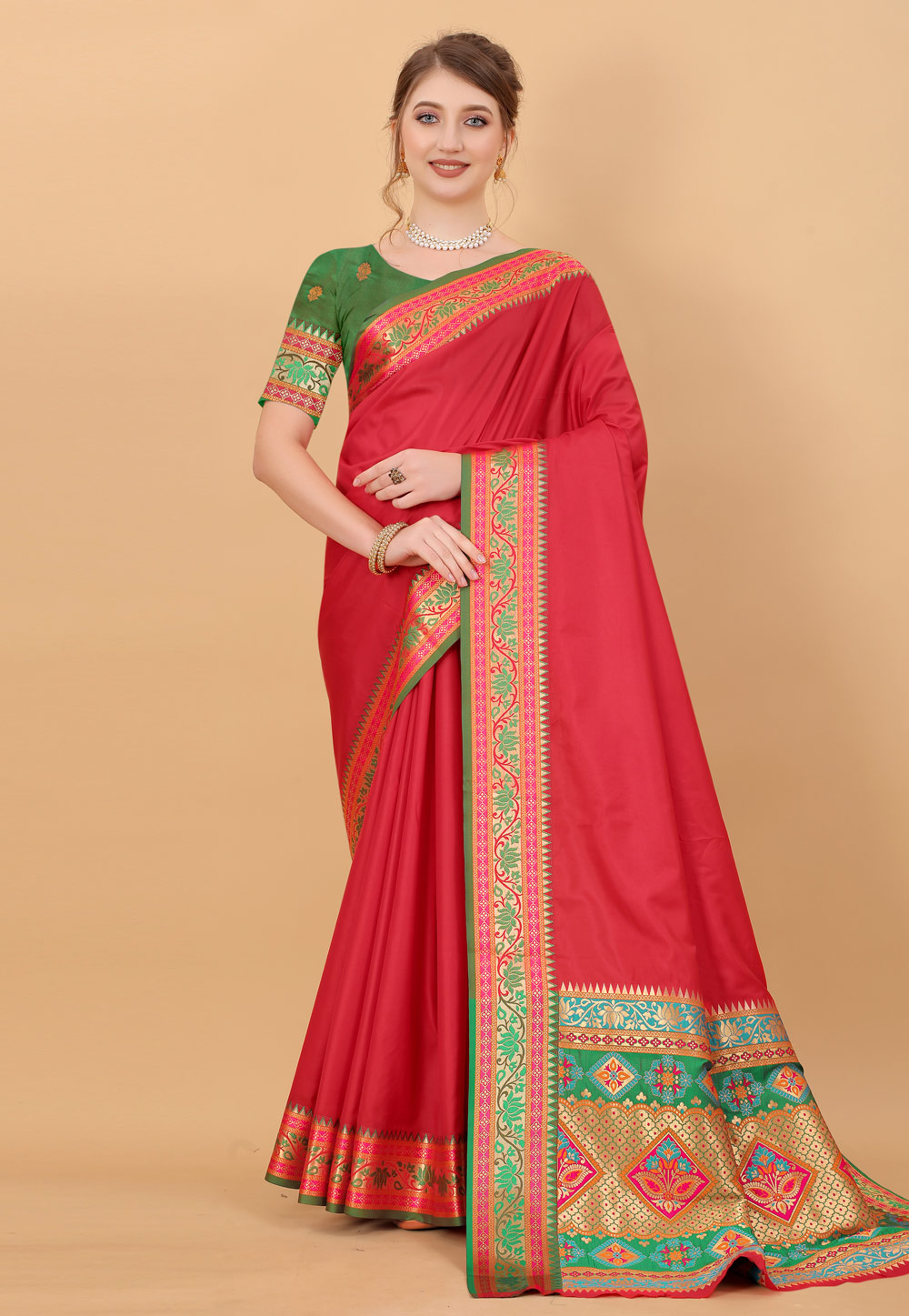 Red Soft Silk Saree With Blouse 245102