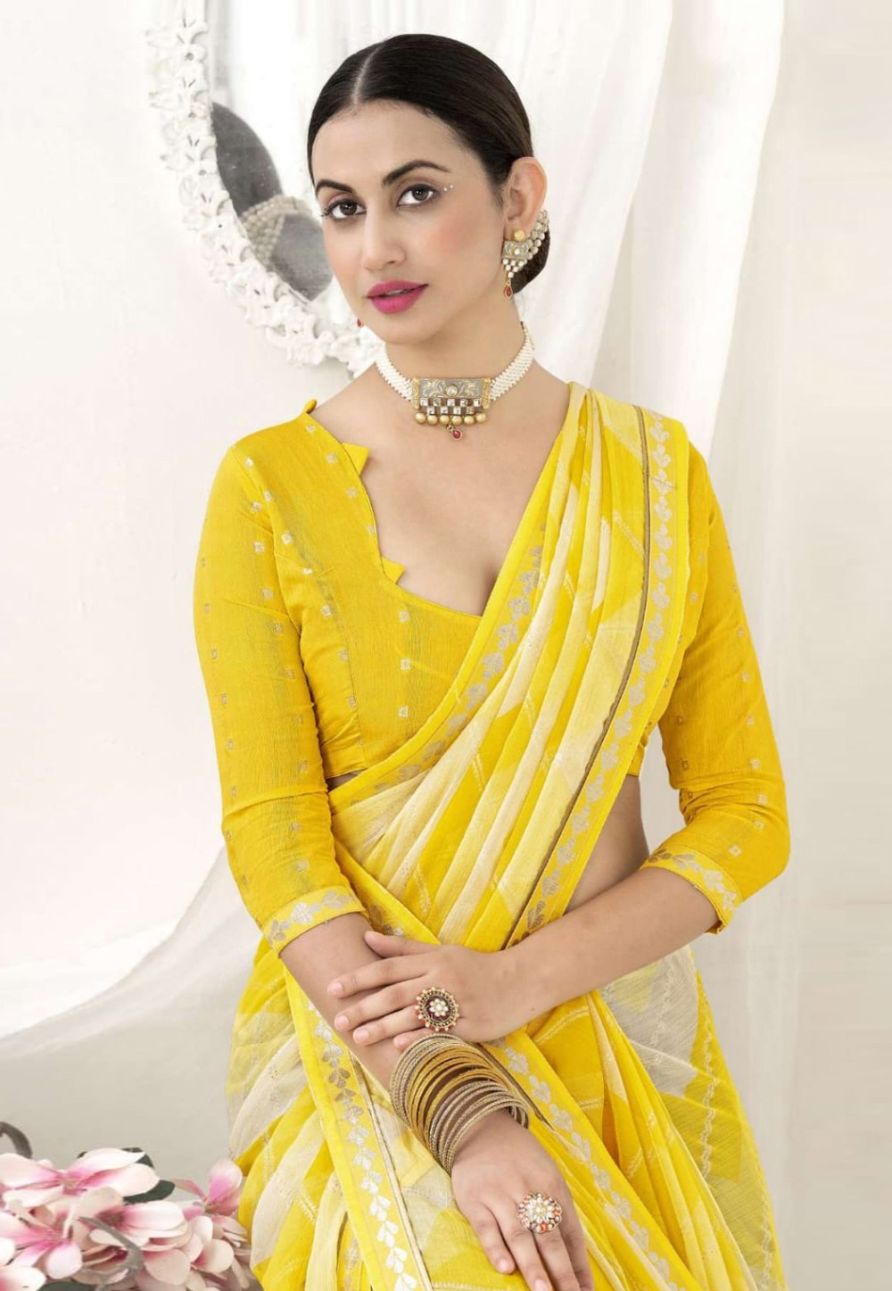 Buy Siril Chiffon Yellow Color Saree with Blouse piece | sarees for Women|  saree | sarees Online at Best Prices in India - JioMart.