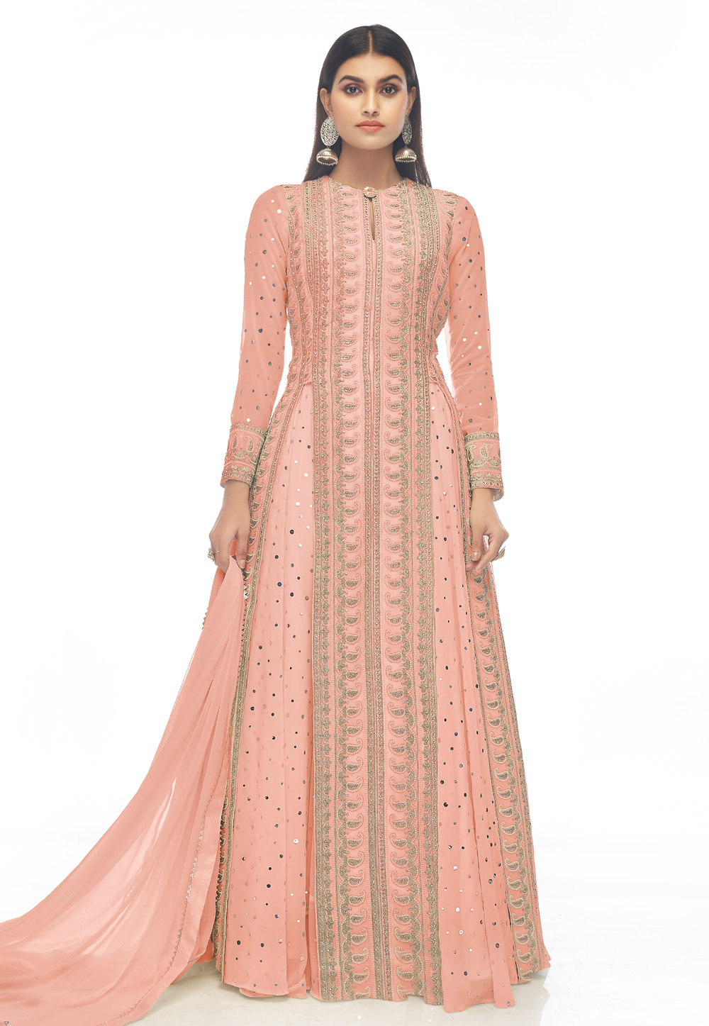 Pink Georgette Abaya Style Anarkali Suit 245314