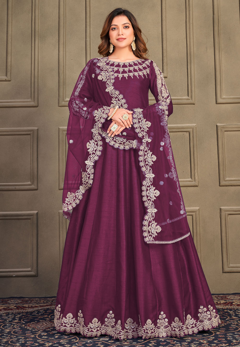 Purple Art Silk Long Anarkali Suit 256779