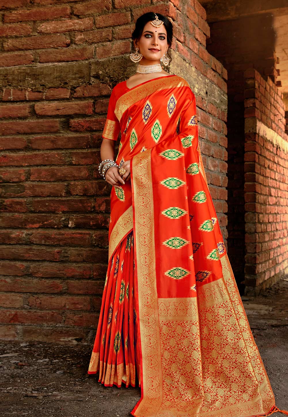 Orange Banarasi Silk Festival Wear Saree 221964