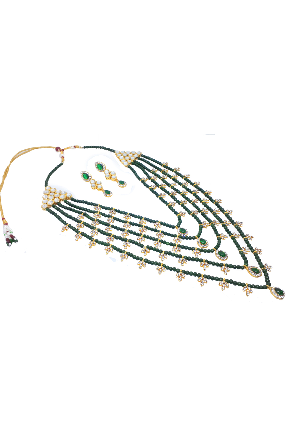 Green Alloy Austrian Diamond Necklace Set Earrings 187790