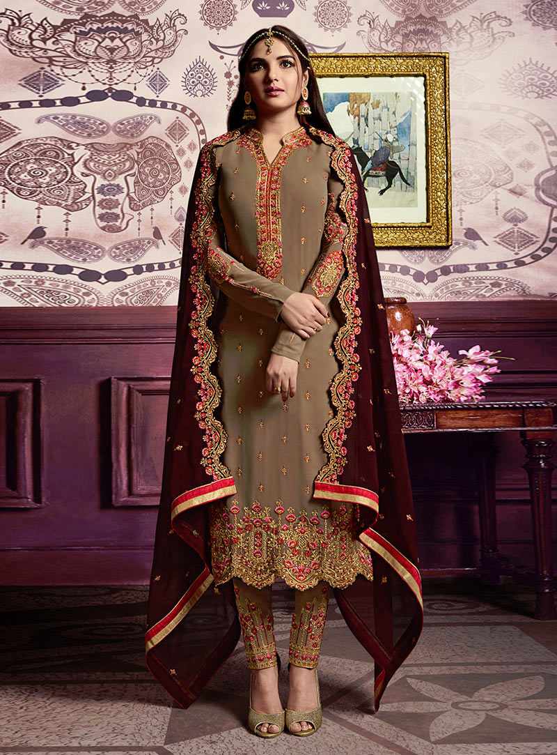 Beige Georgette Pakistani Style Suit 143139