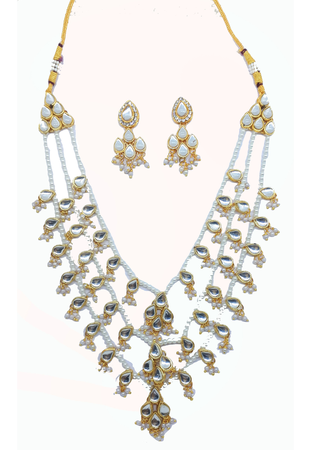 White Alloy Austrian Diamond Necklace Set Earrings 187794