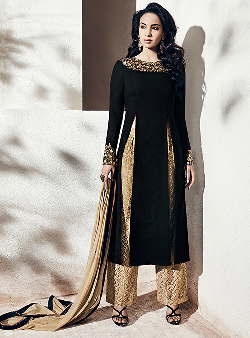 Black Georgette Palazzo Style Suit 70771