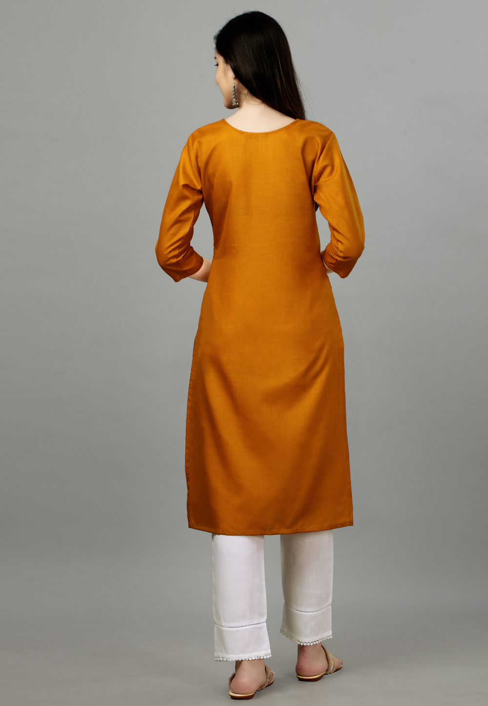 orange embroidered cotton kurti - Classiques - 3346476