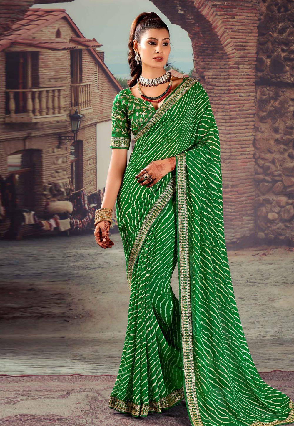 Green Georgette Saree With Blouse 276243