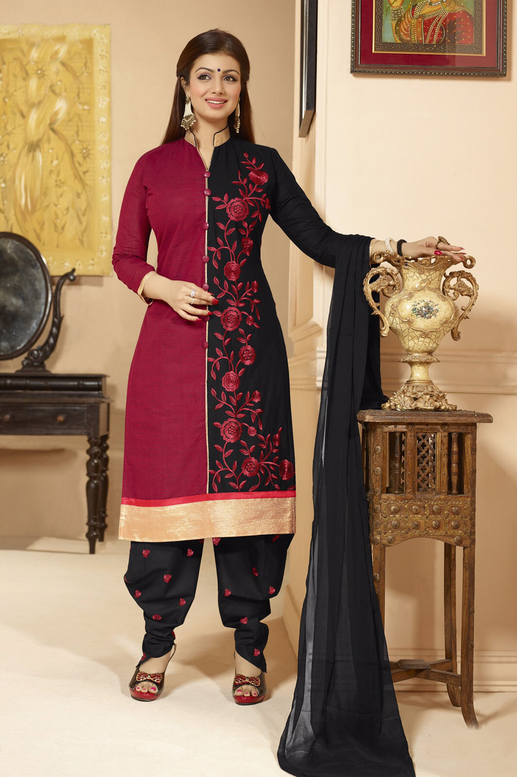Ayesha Takia Black Cotton Punjabi Suit 60308