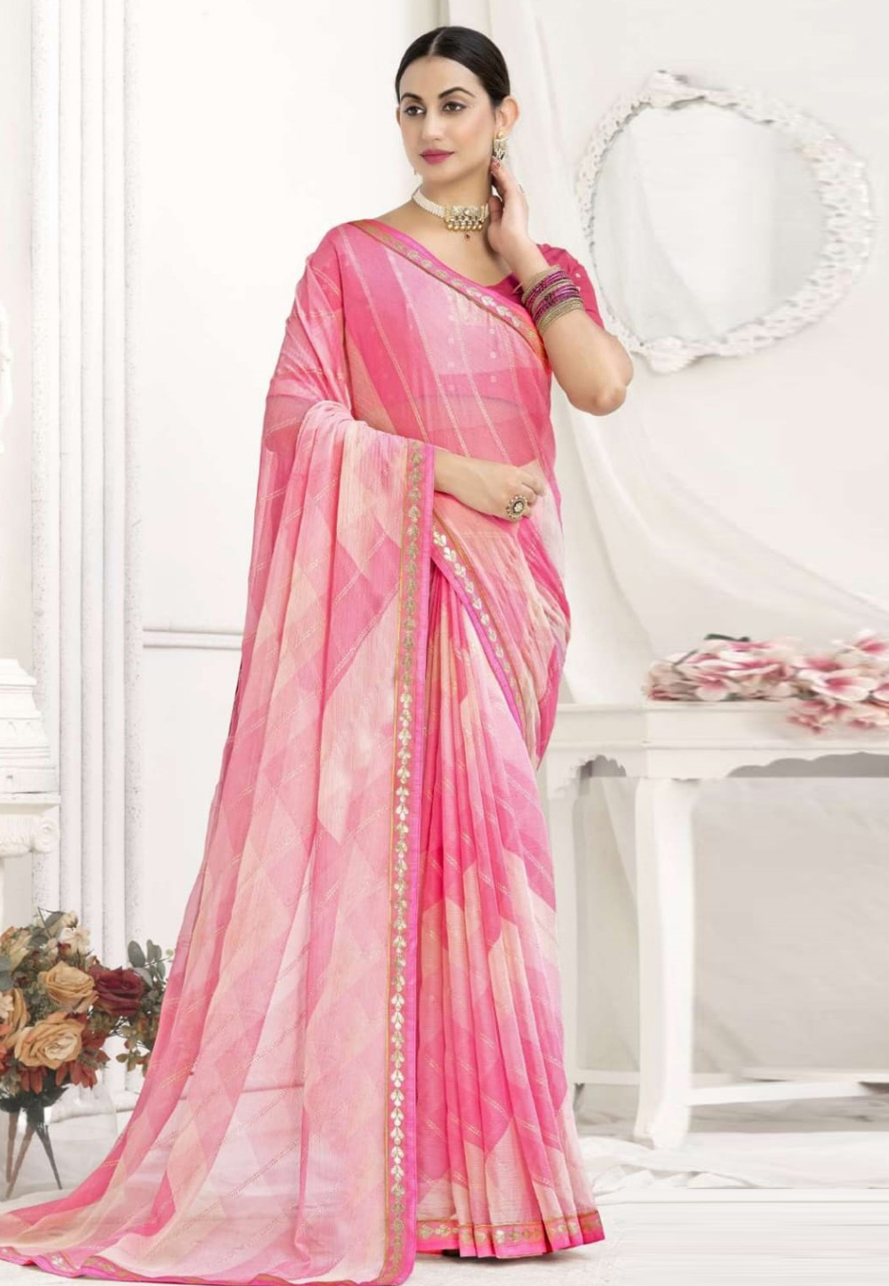 Pink Chiffon Saree With Blouse 277132
