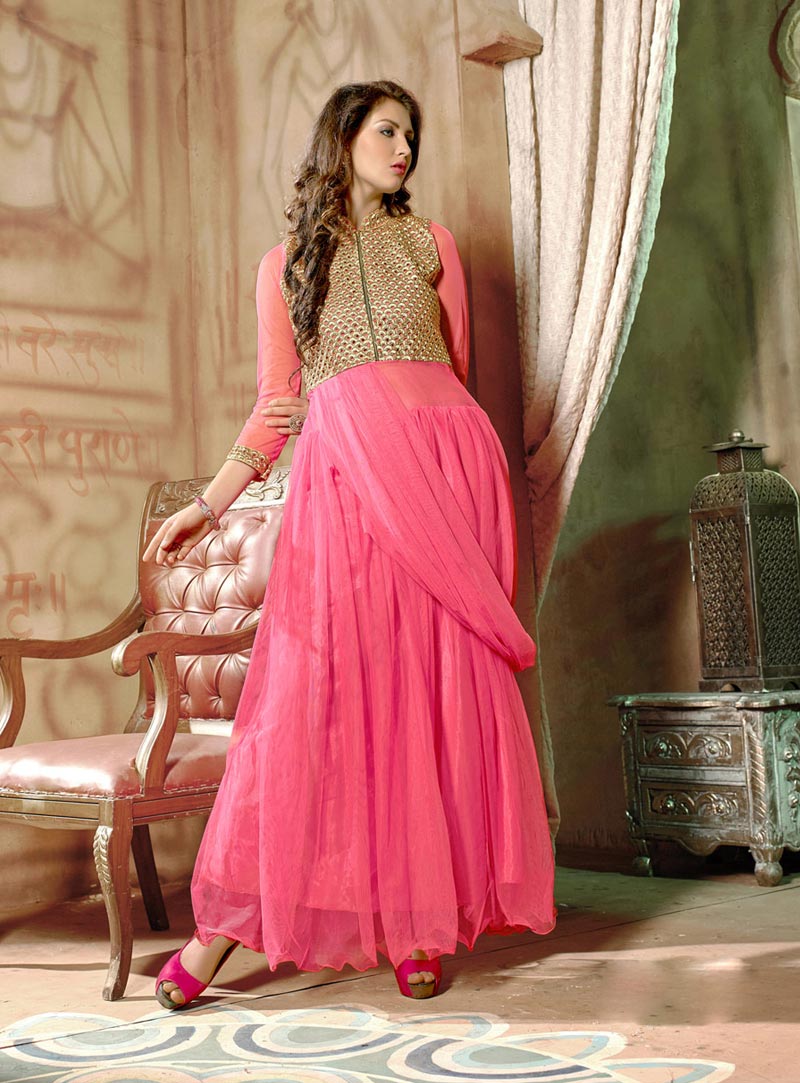 Pink Net Ankle Length Gown 59171