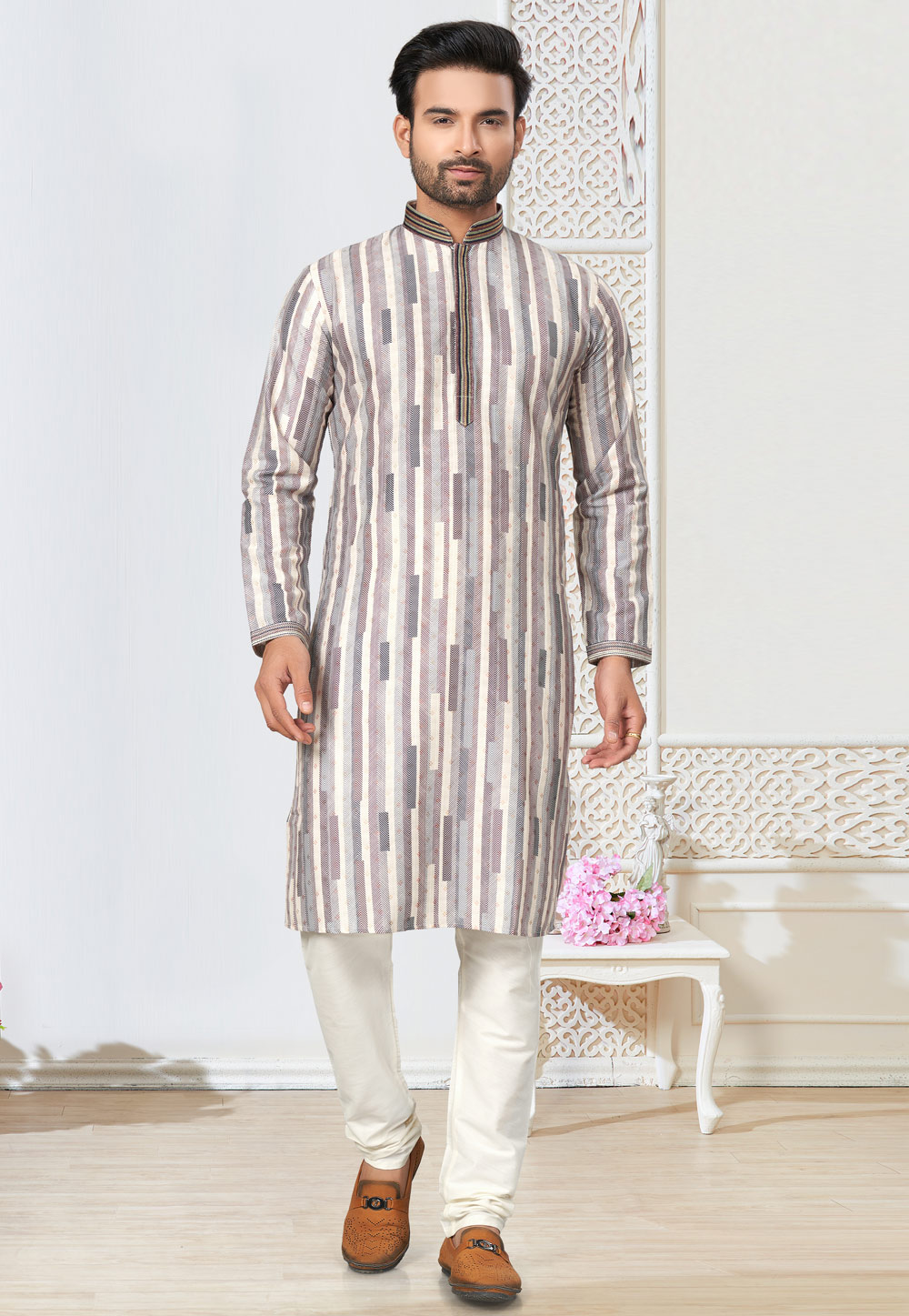 Cream Cotton Kurta Pajama 274567