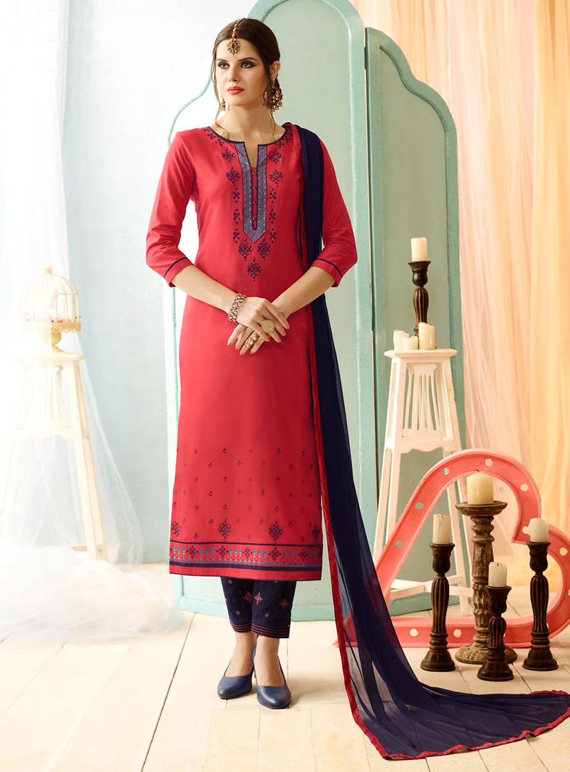 Pink Cotton Pant Style Salwar Suit 105276