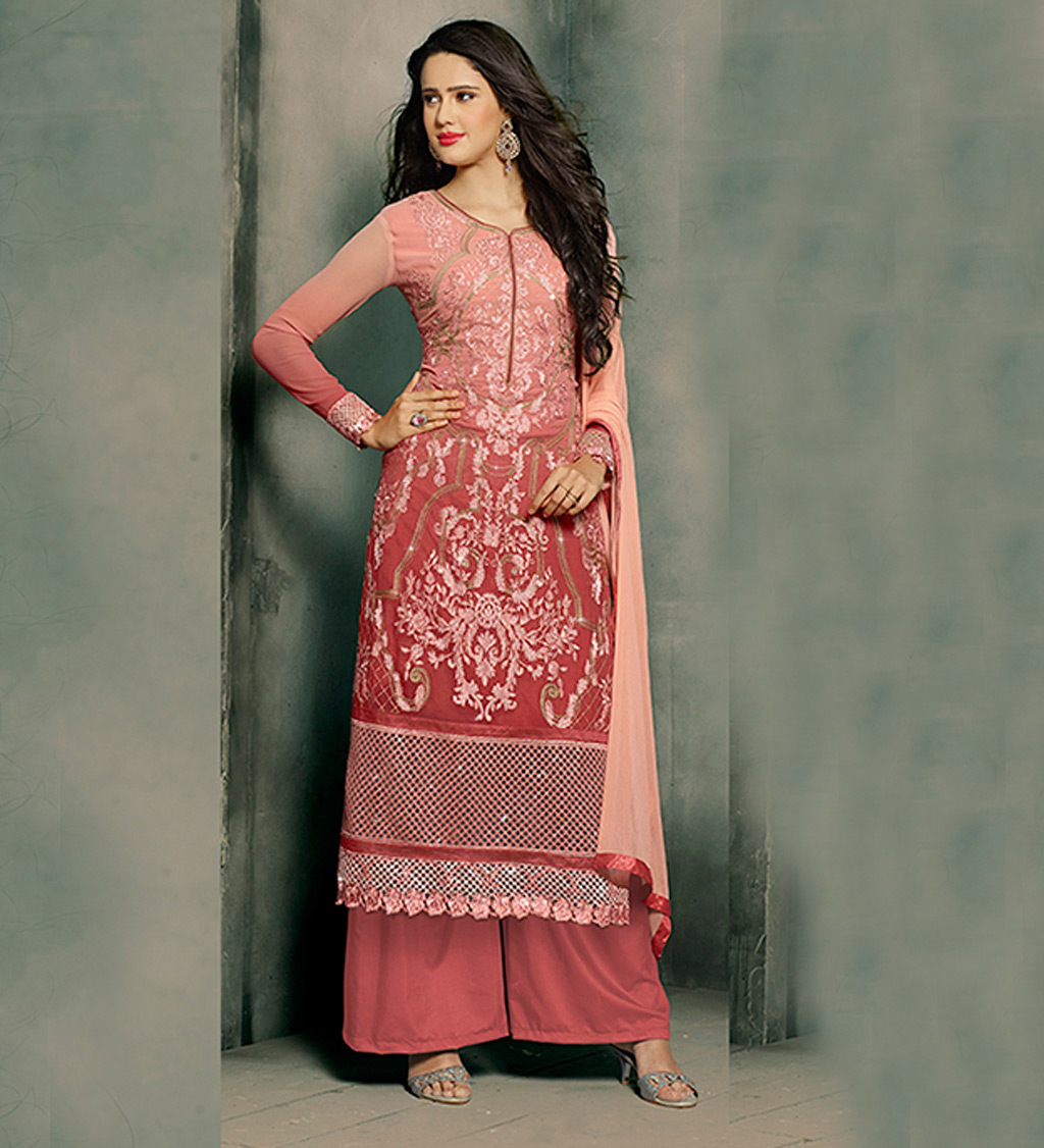Pink Georgette Palazzo Style Suit 57046