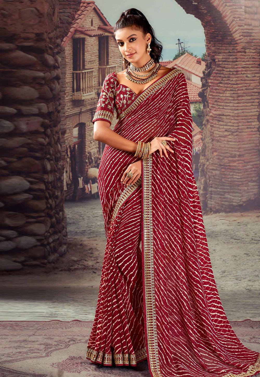 Maroon Georgette Saree With Blouse 276244
