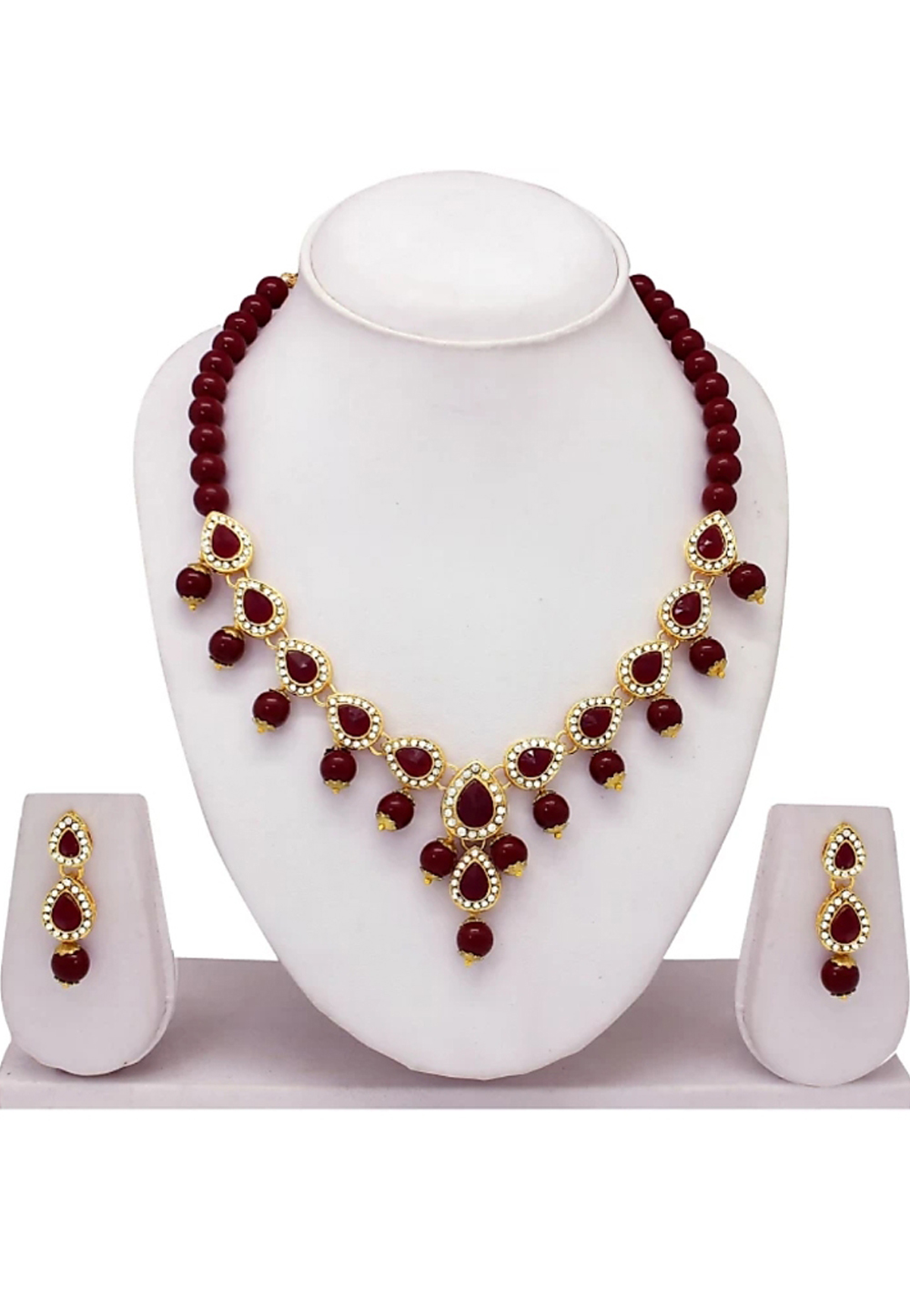 Red Alloy Austrian Diamond Necklace Set Earrings 187808