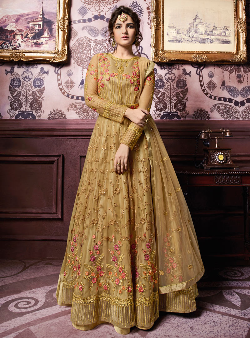 Golden Net Long Anarkali Suit 149362