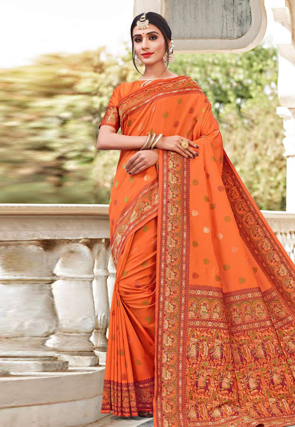 Orange Banarasi Saree With Blouse 204961