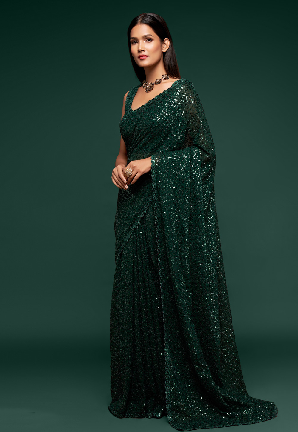 Green Georgette Saree With Blouse 234303