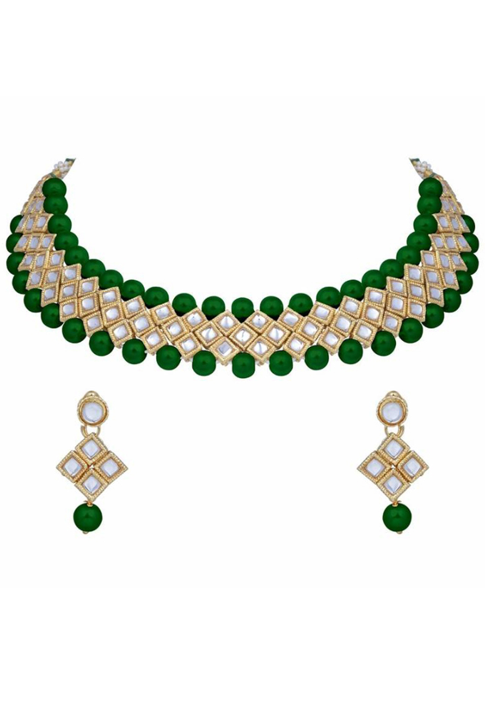 Green Alloy Austrian Diamond Necklace Set Earrings 187809