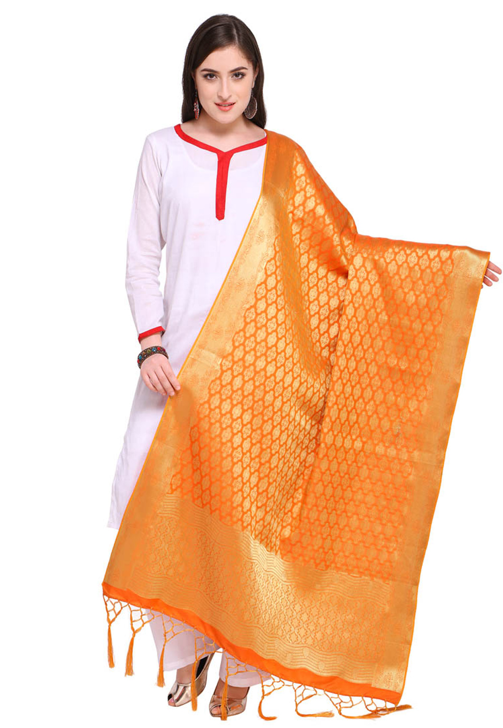 Orange Art Silk Dupatta 162003