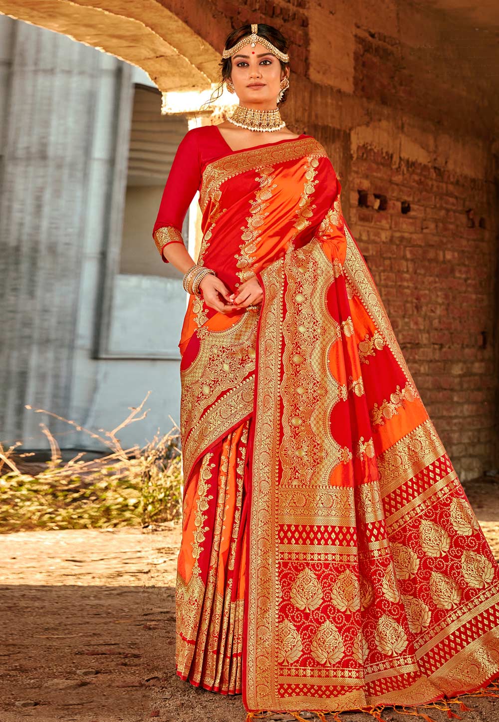 Red Banarasi Silk Festival Wear Saree 221966