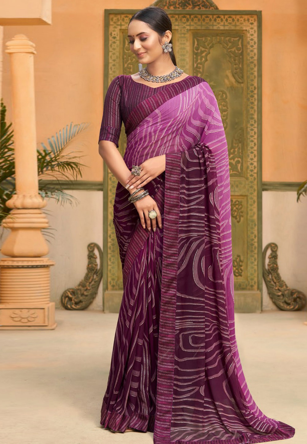 Purple Faux Georgette Saree With Blouse 245964