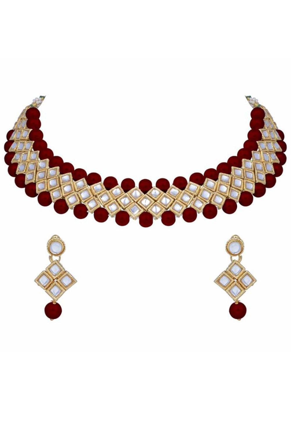 Red Alloy Austrian Diamond Necklace Set Earrings 187810