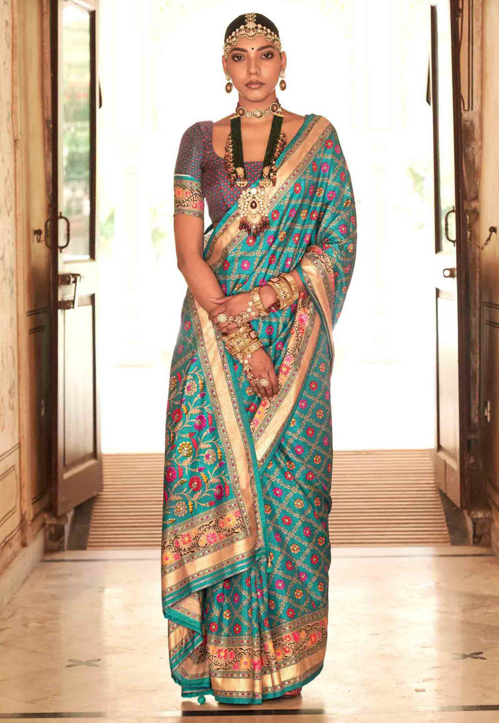 Turquoise Silk Saree With Blouse 271400
