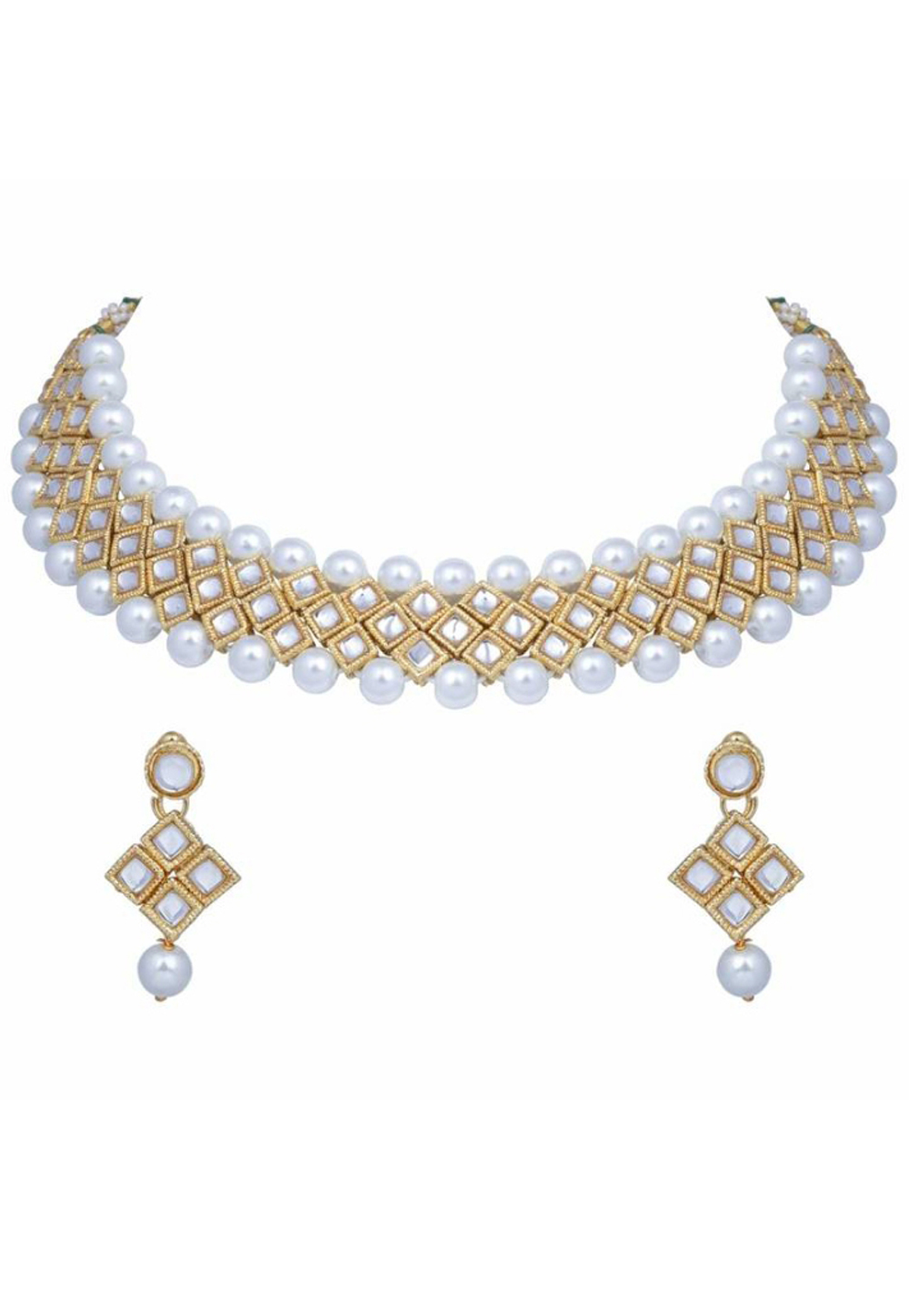 White Alloy Austrian Diamond Necklace Set Earrings 187811