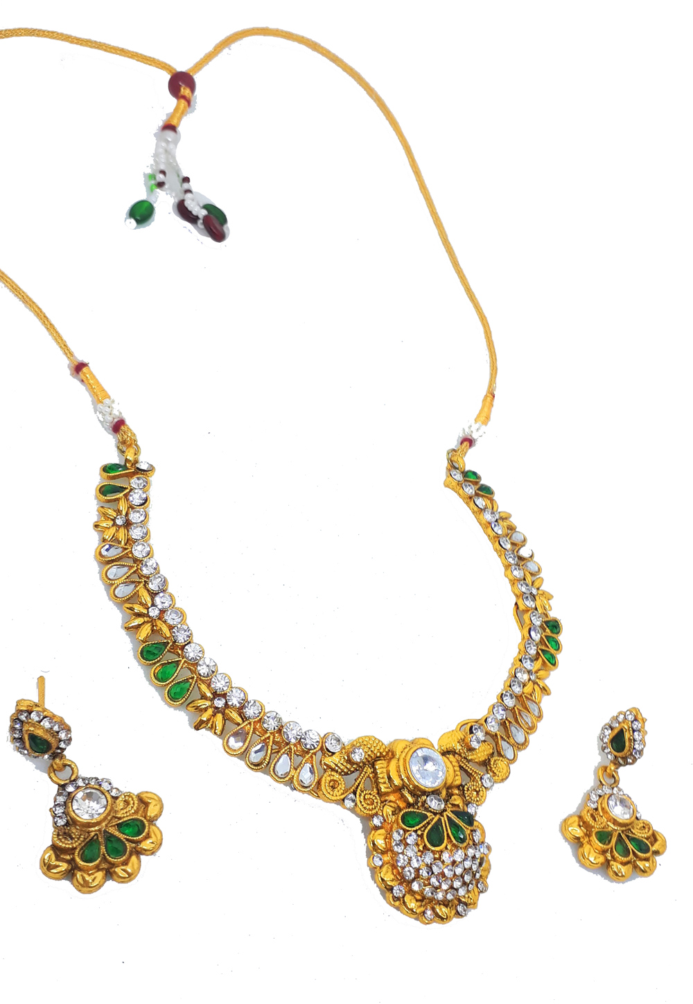 Green Alloy Austrian Diamond Necklace Set Earrings 187816