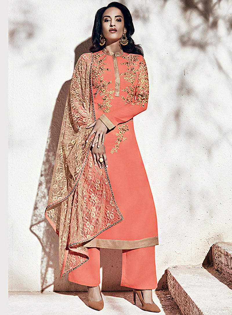 Peach Georgette Palazzo Style Suit 70775