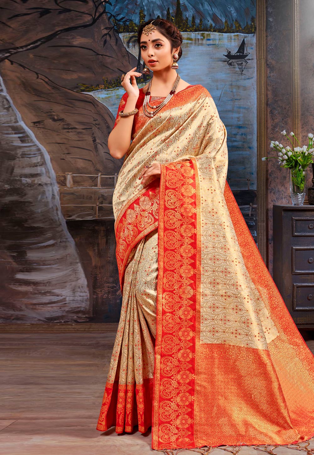 Golden Art Silk Saree With Blouse 206918
