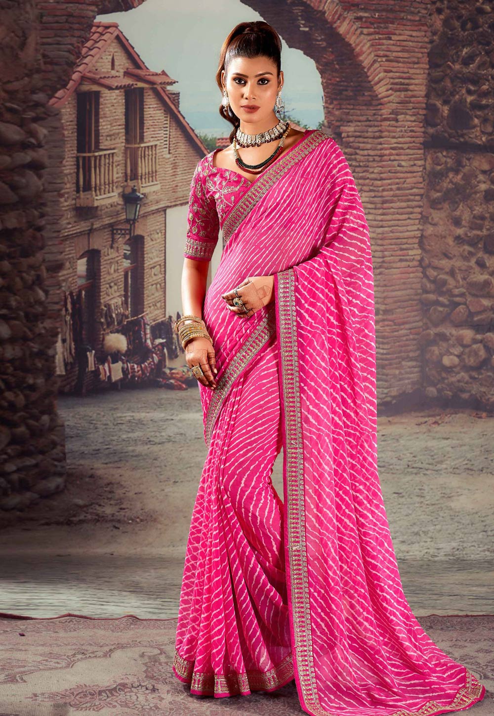 Pink Georgette Saree With Blouse 276245