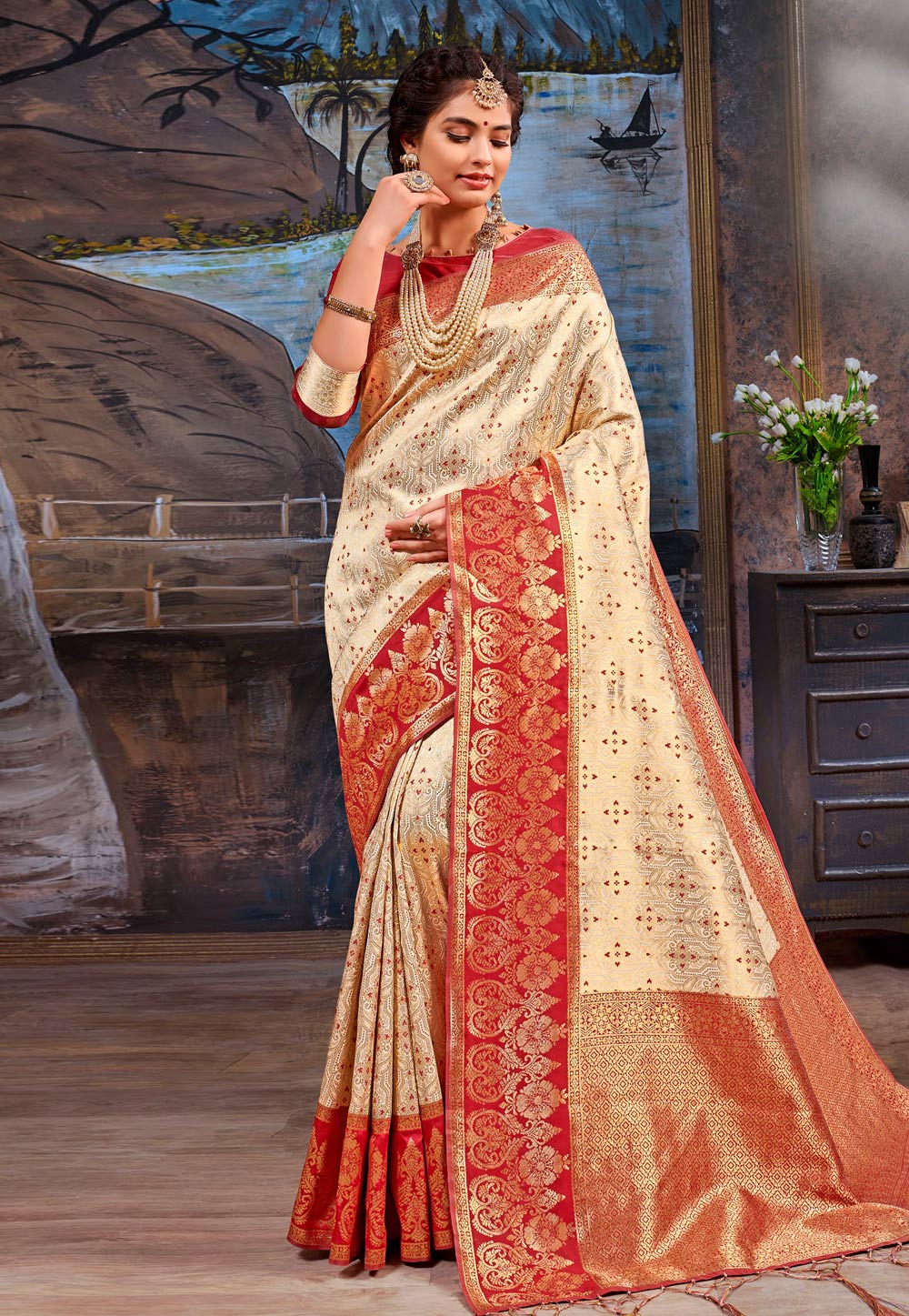Golden Art Silk Saree With Blouse 206920