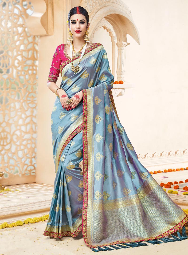 Light Blue Silk Wedding Saree 89670