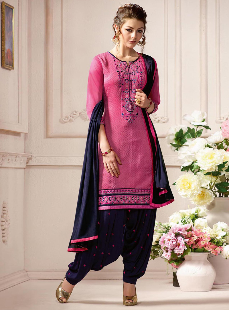 Pink Chanderi Patiala Suit 107690