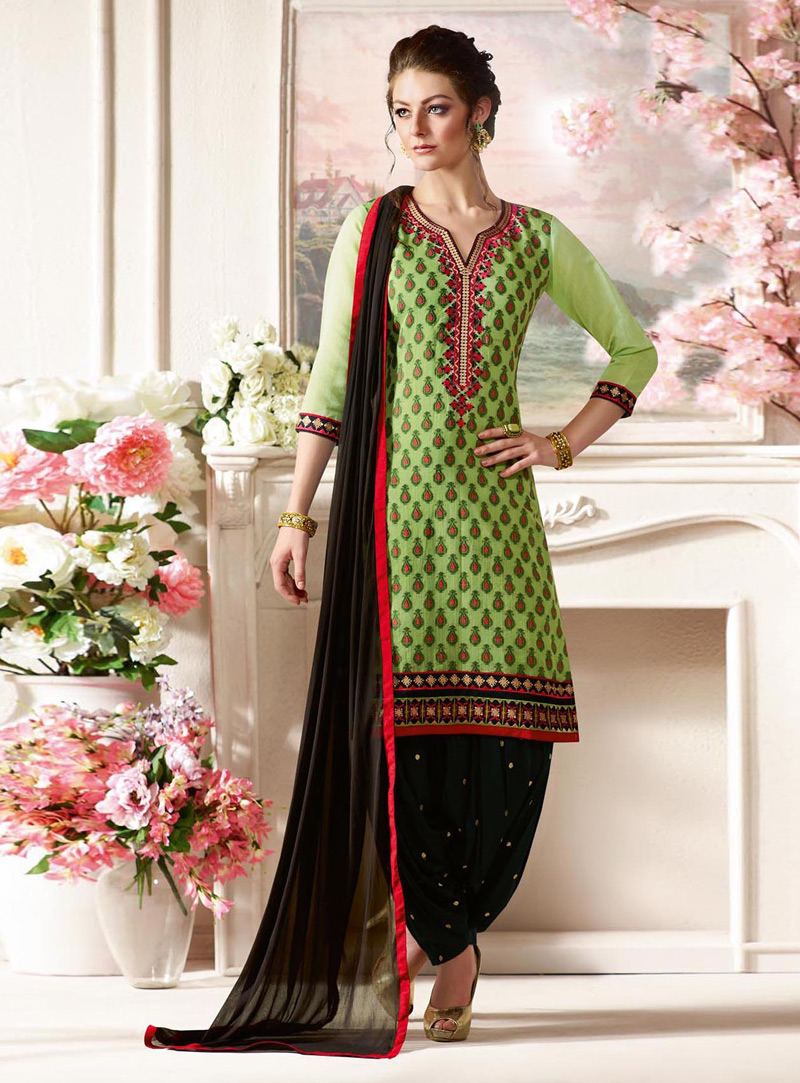 Light Green Chanderi Punjabi Suit 107691