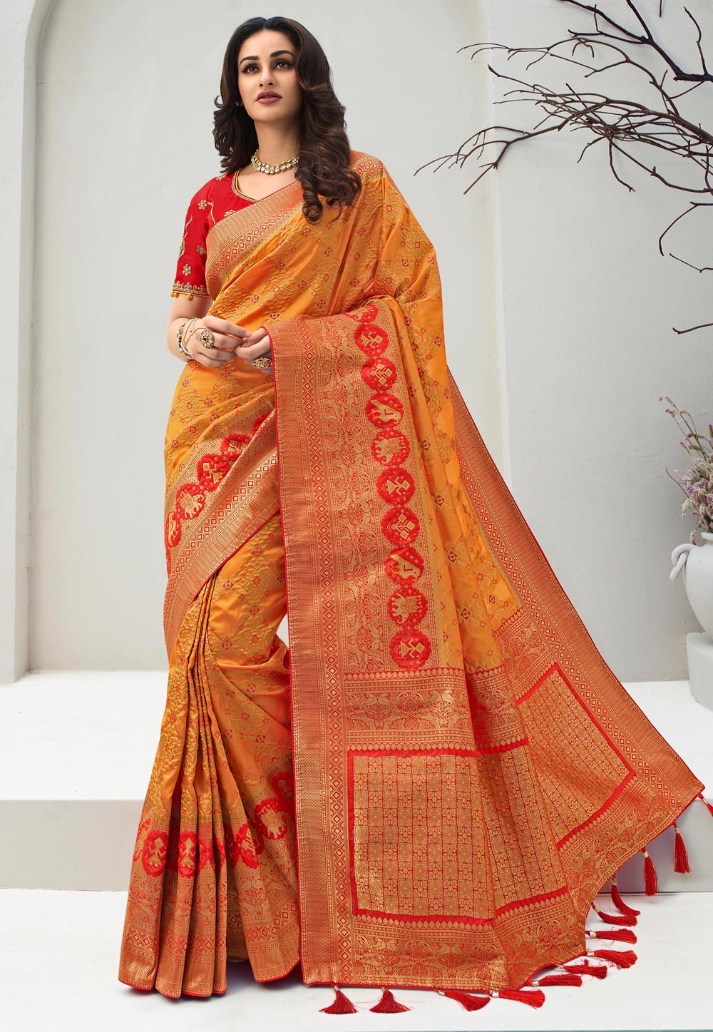 Orange Banarasi Silk Festival Wear Saree 218237