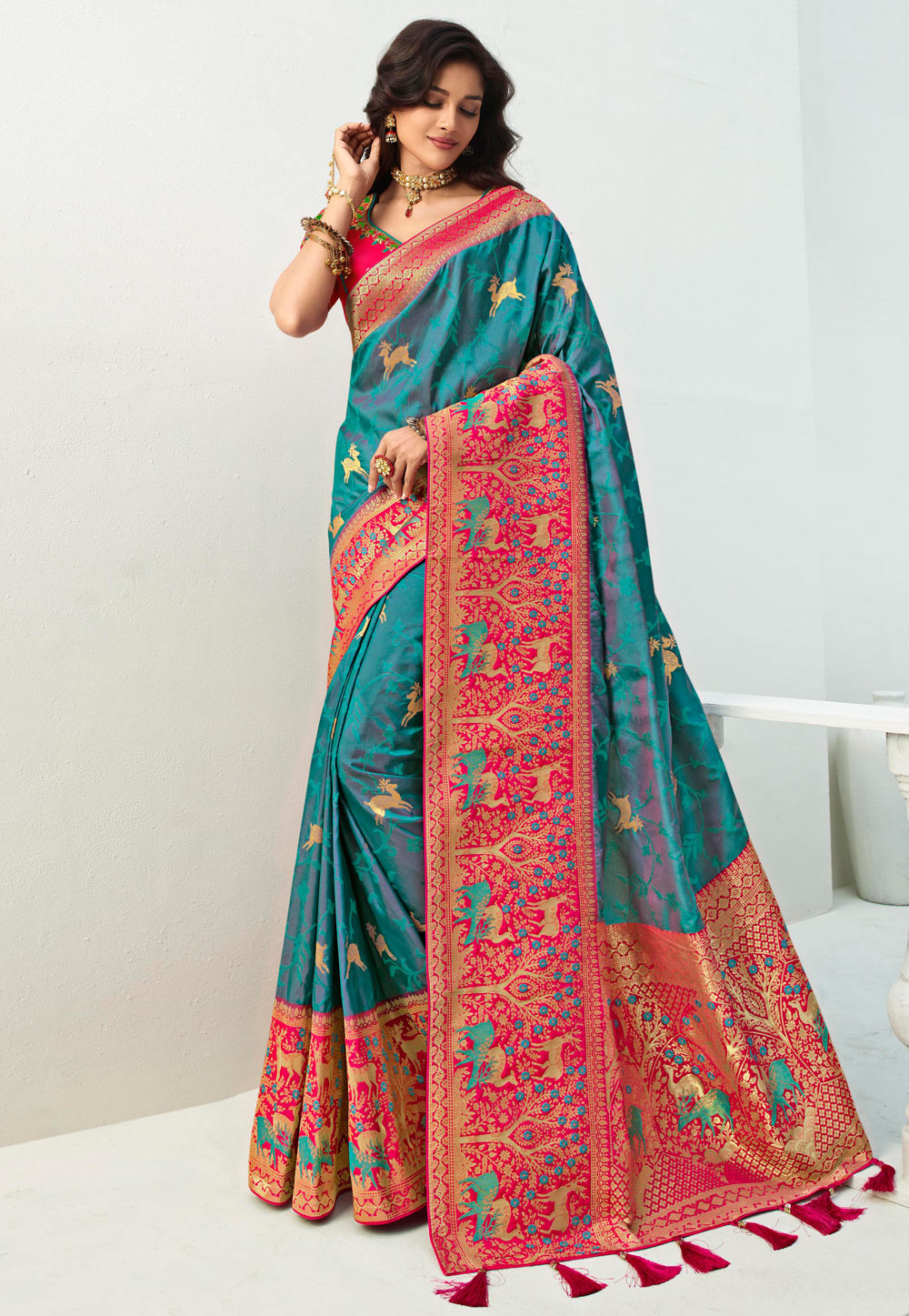 Blue Banarasi Silk Saree With Blouse 218238