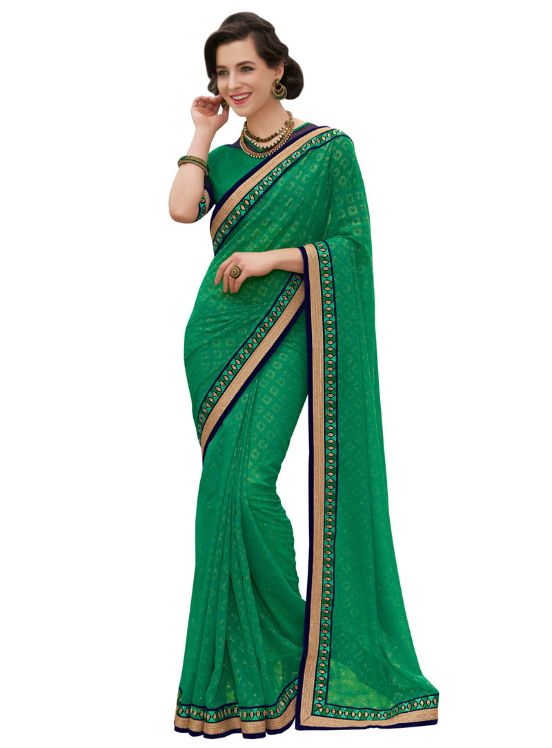 Green Georgette Saree With Blouse 73425