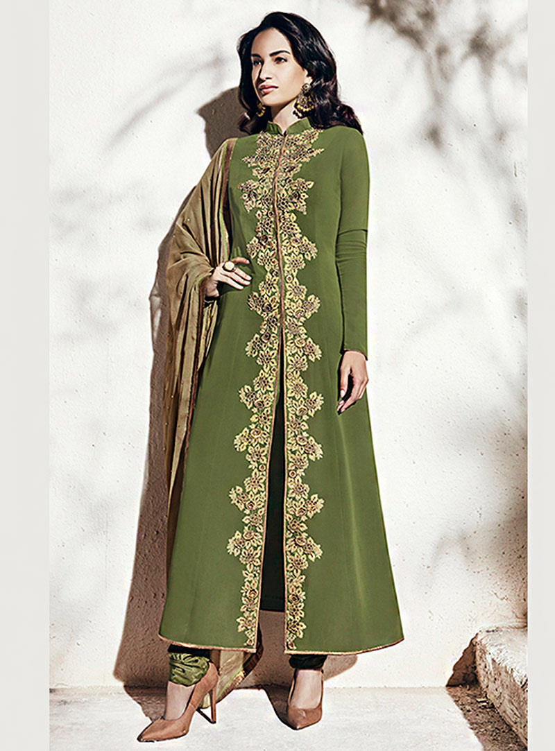 Green Georgette Pakistani Style Suit 70778
