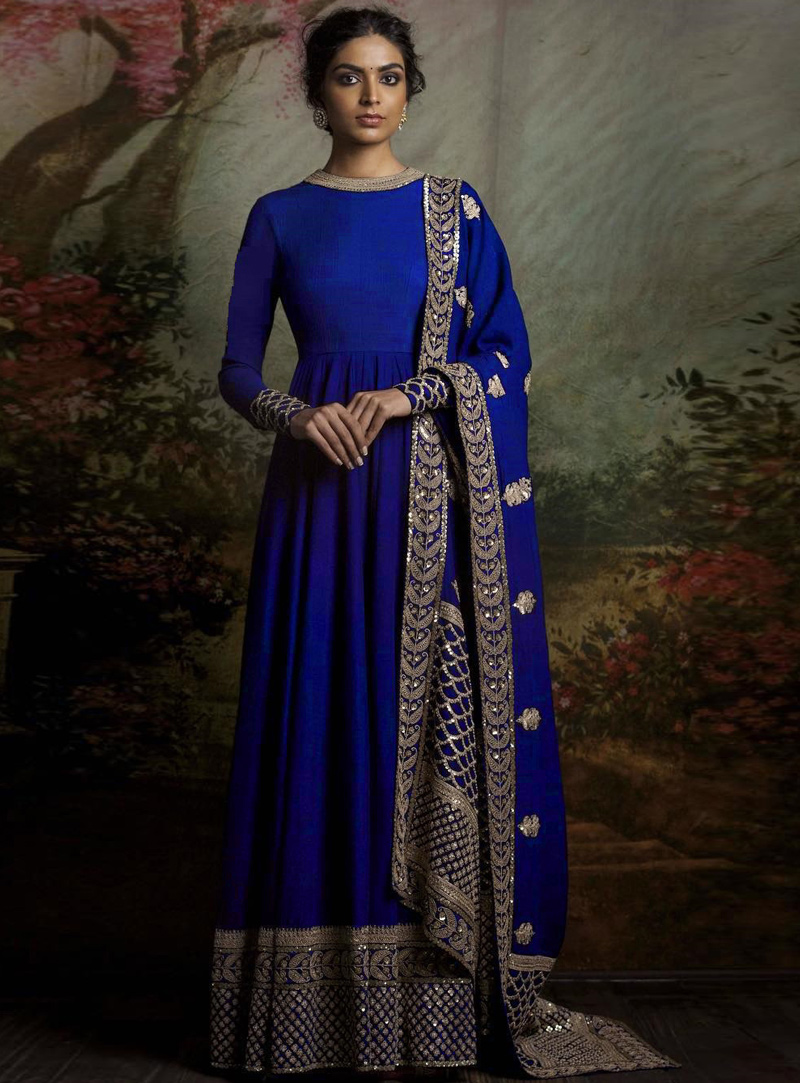 Royal Blue Banglori Silk Long Anarkali Suit 93631