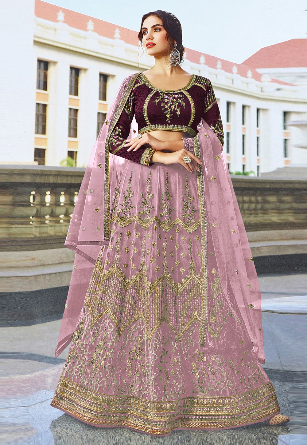 Pink Net Lehenga Choli 271355