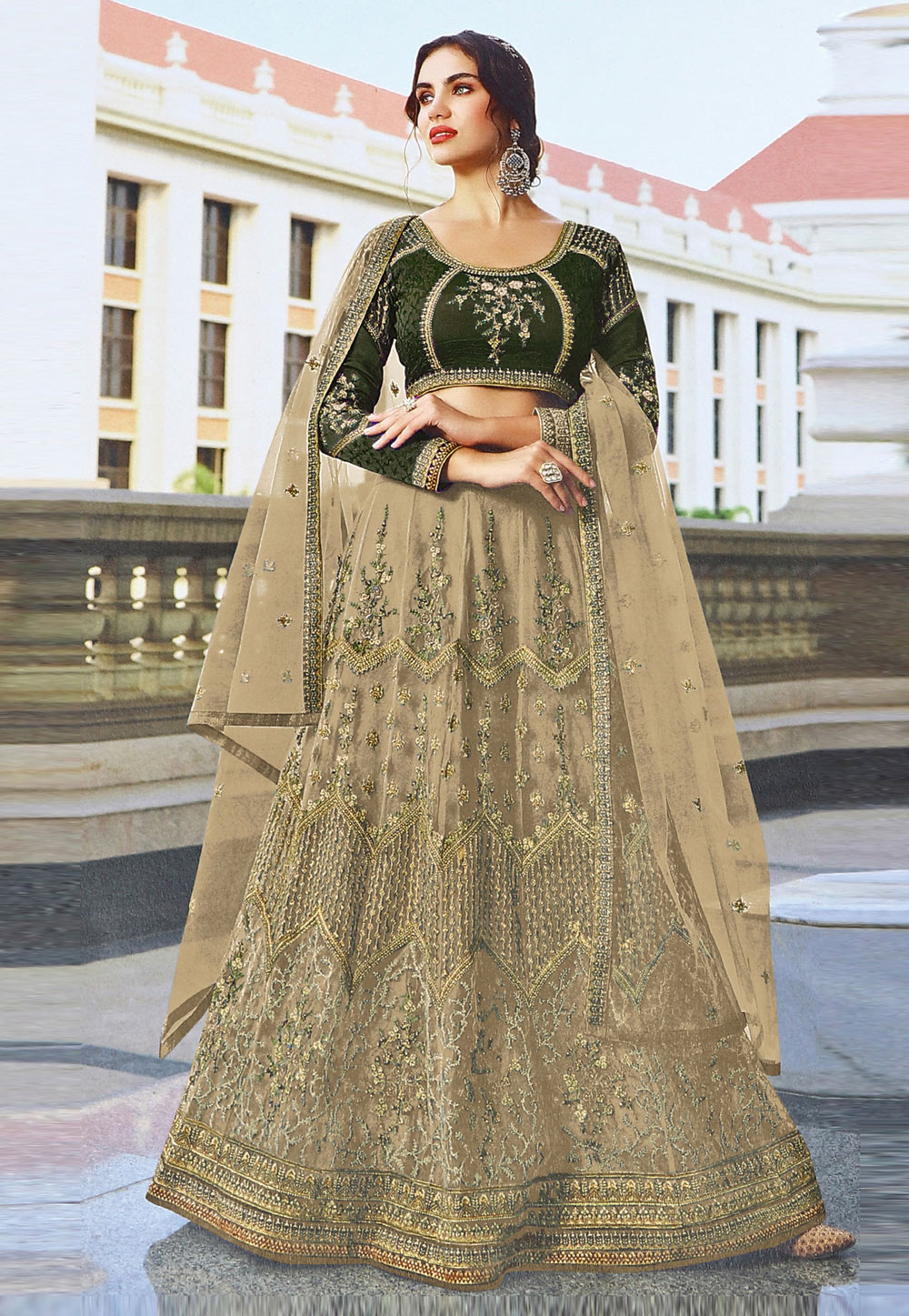 Beige Net Lehenga Choli For Women 271356