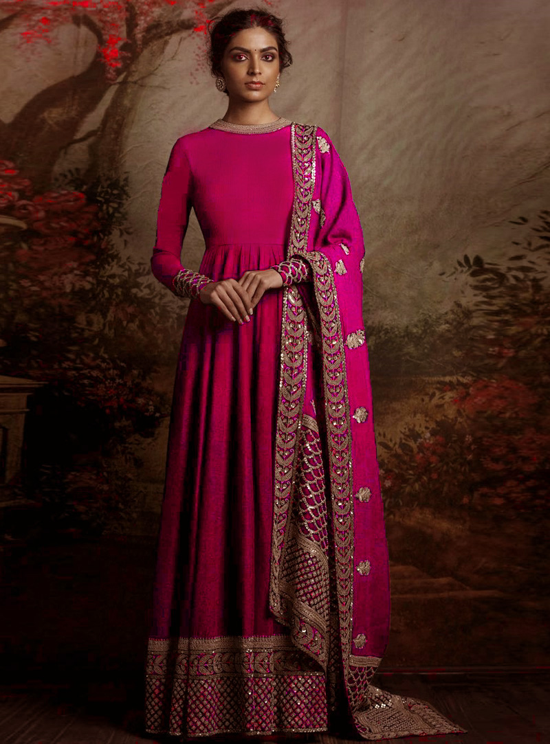 Magenta Banglori Silk Floor Length Anarkali Suit 93634